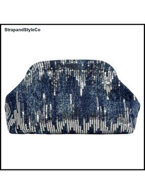 Metal Frame Sequin Denim Clutch Evening Party Bag
